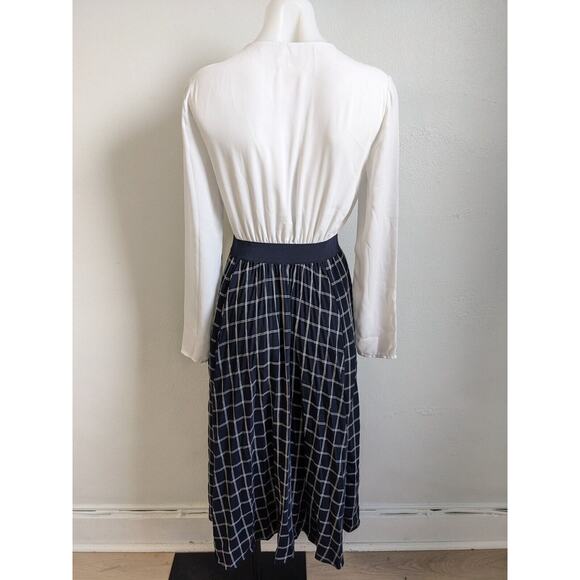 Ted Baker Size 1 US 4 Fancesa Combo Dress White Navy Blue Plaid Long Sleeves - Picture 13 of 16